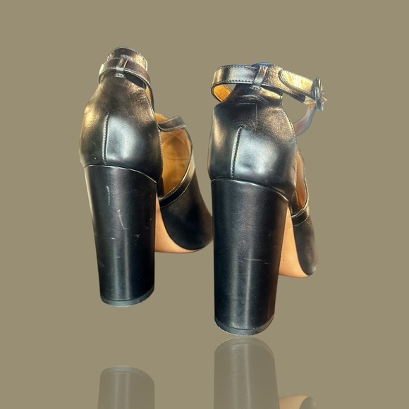 Aquazzura Black Leather ‘Issa’ Chunky Heel Peep-Toe Sandals Size 8.5 - Picture 12 of 14